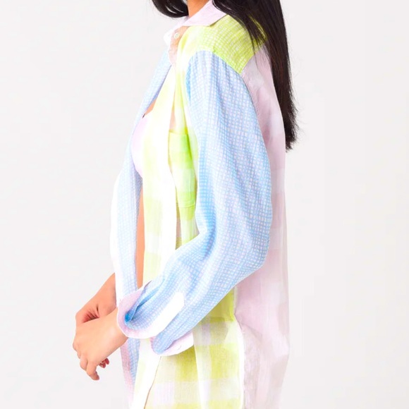 New Solid & Striped x Free People Oxford Med Pink Blue Plaid Coverup Buttondown - Picture 12 of 16